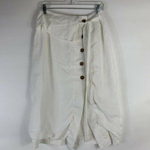 Fetch & Co. A Line Skirt Women's Medium White Midi Wooden Button Casual